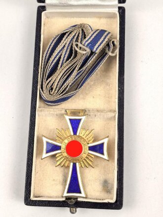 Ehrenkreuz der Deutschen Mutter ( Mutterkreuz ) in Gold mit Band im Etui, Hersteller R.Souval Wien VII