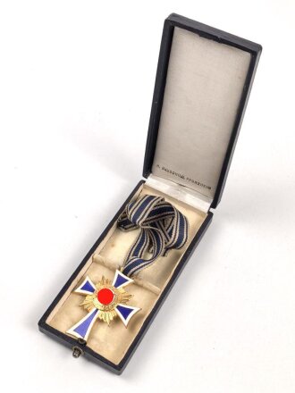 Ehrenkreuz der Deutschen Mutter ( Mutterkreuz ) in Gold mit Band im Etui, Hersteller R. Hauschild Pforzheim