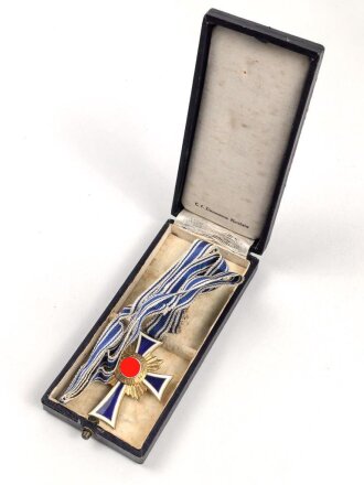 Ehrenkreuz der Deutschen Mutter ( Mutterkreuz ) in Gold mit Band im Etui, Hersteller C.F. Zimmermann Pforzheim