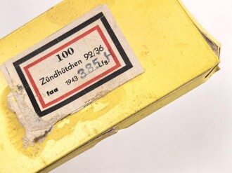 Pappverpackung " 100 Zündhütchen 92/36" ( für 2cm ) datiert 1943