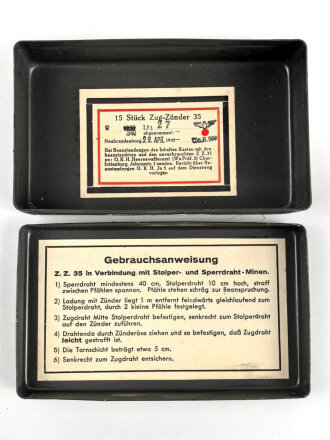 Transportkasten "15 Stück Zug-Zünder 35" datiert 1940