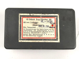 Transportkasten "15 Stück Zug-Zünder 35" datiert 1939