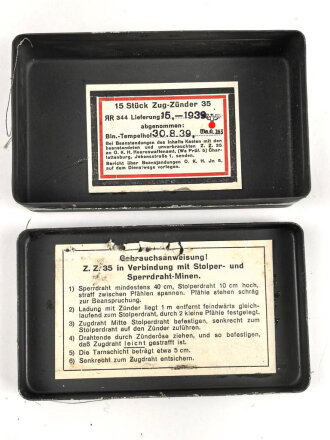 Transportkasten "15 Stück Zug-Zünder 35" datiert 1939
