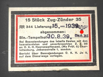 Transportkasten "15 Stück Zug-Zünder 35" datiert 1939