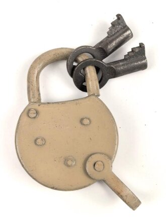 Wehrmacht Vorhängeschloss "Bora 1944", Originallack, Neuwertig mit zwei Schlüsseln, so auch an den Motorradpacktaschen verwandt
