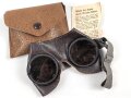 Allgemeine Schutzbrille Wehrmacht in Hülle aus Ersatzmaterial. Umbral Gläser ( getönt) , mit beiliegendem Hinweiszettel, dieser mit Druckvermerk von 1942