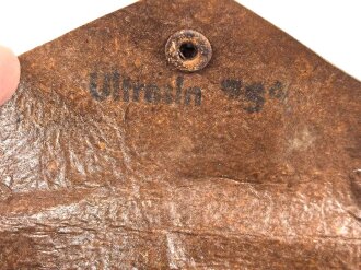 Allgemeine Schutzbrille Wehrmacht in Hülle aus Ersatzmaterial. Umbral Gläser ( getönt) , mit beiliegendem Hinweiszettel, dieser mit Druckvermerk von 1942