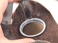 Allgemeine Schutzbrille Wehrmacht in Hülle aus Ersatzmaterial. Umbral Gläser ( getönt) , mit beiliegendem Hinweiszettel, dieser mit Druckvermerk von 1942
