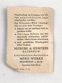 Allgemeine Schutzbrille Wehrmacht in Hülle aus Ersatzmaterial. Umbral Gläser ( getönt) , mit beiliegendem Hinweiszettel, dieser mit Druckvermerk von 1942