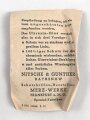 Allgemeine Schutzbrille Wehrmacht in Hülle aus Ersatzmaterial. Umbral Gläser ( getönt) , mit beiliegendem Hinweiszettel, dieser mit Druckvermerk von 1942