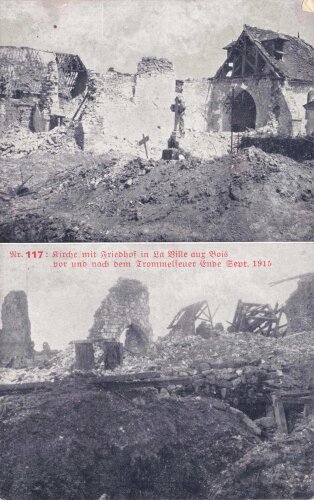 1. Weltkrieg, Ansichtskarte "Kirche mit Friedhof in...