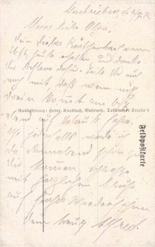 1. Weltkrieg, Ansichtskarte "Kirche mit Friedhof in...