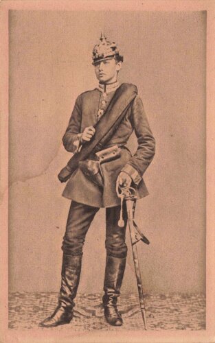 1. Weltkrieg, Ansichtskarte "Unser Hindenburg als Leutnant im Dritten Garde-Regt. zu Fuß im Feldzug 1866"