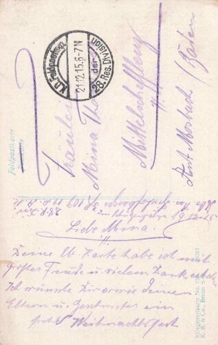 1. Weltkrieg, Ansichtskarte "Gesegnete...