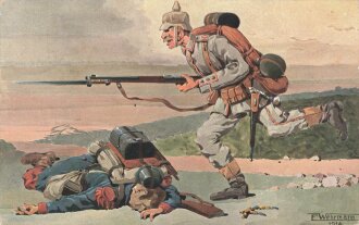 1. Weltkrieg, Ansichtskarte "Hurra! Im Sturm!"