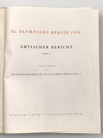 "XI.Olympiade Berlin 1936 Amtlicher Bericht Band I und Band II" über 1200 Seiten, DIN A4, gebraucht