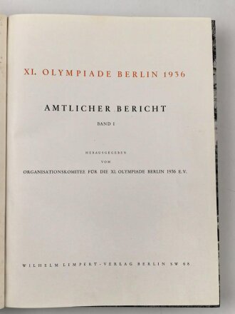 "XI.Olympiade Berlin 1936 Amtlicher Bericht Band I und Band II" über 1200 Seiten, DIN A4, gebraucht
