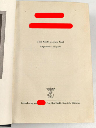 Adolf Hitler "Mein Kampf" blaue Ganzleinenausgabe von 1942 mit Widmung im Schuber