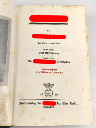 Adolf Hitler "Mein Kampf", blaue Ganzleinenausgabe von 1938 in nicht zugehörigem Schuber, dieser defekt