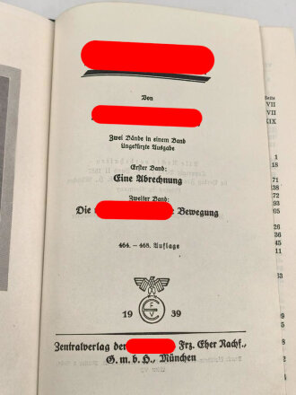 Adolf Hitler "Mein Kampf", Hochzeitsausgabe der Stadt Graz von 1939 im Schuber mit Goldschnitt, die Seite mit der Widmung entfernt