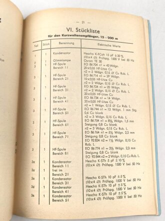 D. (Luft) T. 4415 "Kurzwellenempfänger Ln 21021 - Geräte-Handbuch" datiert 1942, 38 Seiten, DIN A5, Nachdruck