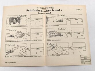 D 998/5 "Merkblatt zur Bedienung der Feldfunksprecher b und c" datiert 1943, 12 Seiten und Bilder, DIN A5, neuzeitliche Kopie