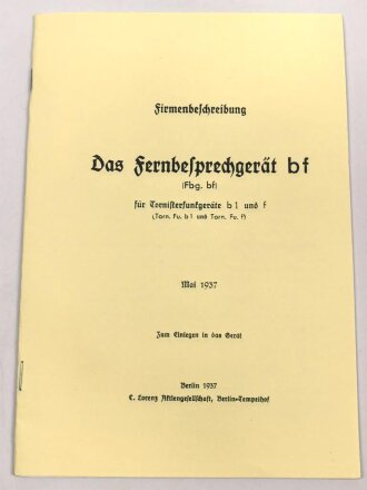 "Das Fernbesprechgerät bf" datiert 1937, 9...