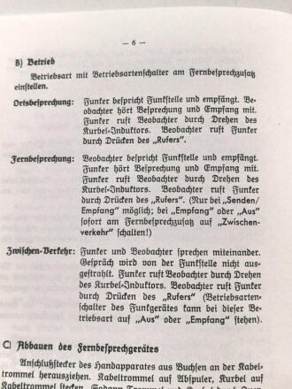 "Das Fernbesprechgerät bf" datiert 1937, 9 Seiten, DIN A5, , neuzeitliche Kopie
