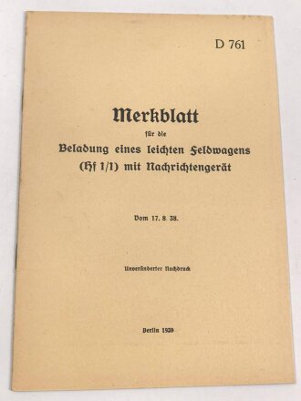 D 761 "Merkblatt für die Beladung eines...