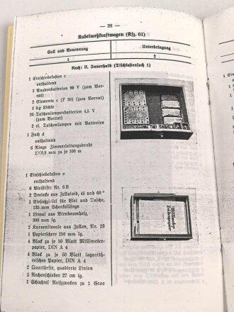 D 713 "Gerätenachweis für einen Kabelmeßtrupp b (mot)" datiert 1942, 60 Seiten, DIN A5, , neuzeitliche Kopie