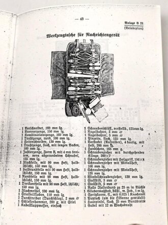 D 713 "Gerätenachweis für einen Kabelmeßtrupp b (mot)" datiert 1942, 60 Seiten, DIN A5, , neuzeitliche Kopie