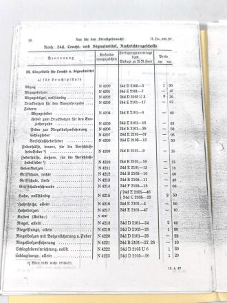 H.Dv. 398 "N Geräteverzeichnis Nachrichtengerät Teil 5" datiert 1942, 50 Seiten, DIN A5, Nachdruck, Seiten lose