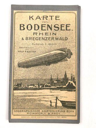 "Karte von Bodensee Rhein & Bregenzerwald" auf Stoff geklebt, Maße 91x44 cm