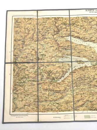 "Karte von Bodensee Rhein & Bregenzerwald" auf Stoff geklebt, Maße 91x44 cm