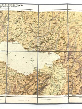 "Karte von Bodensee Rhein & Bregenzerwald" auf Stoff geklebt, Maße 91x44 cm