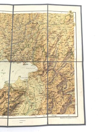 "Karte von Bodensee Rhein & Bregenzerwald" auf Stoff geklebt, Maße 91x44 cm