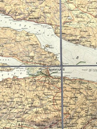 "Karte von Bodensee Rhein & Bregenzerwald" auf Stoff geklebt, Maße 91x44 cm