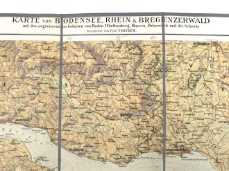 "Karte von Bodensee Rhein & Bregenzerwald" auf Stoff geklebt, Maße 91x44 cm