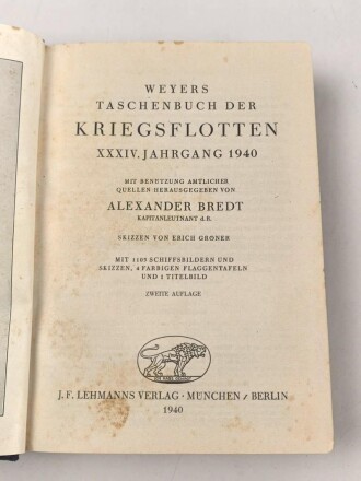 Weyers Taschenbuch der Kriegsflotte 1940, ca. 550 Seiten, DIN A5, gebraucht