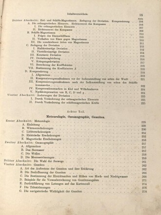 "Leitfaden für den Unterricht in der Navigation" datiert 1909, 287 Seiten, DIN A5
