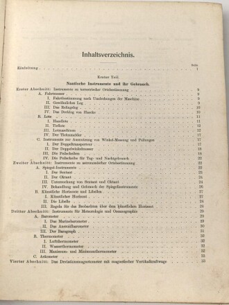 "Leitfaden für den Unterricht in der Navigation" datiert 1909, 287 Seiten, DIN A5