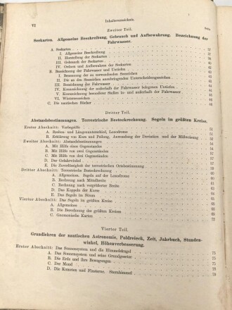 "Leitfaden für den Unterricht in der Navigation" datiert 1909, 287 Seiten, DIN A5