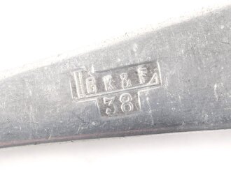 Gabel von der Luftwaffe aus Aluminium, datiert 1938, Gesamtlänge ca. 22 cm