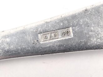 Gabel von der Luftwaffe aus Aluminium, datiert 1940, Gesamtlänge ca. 22 cm