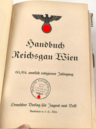 "Handbuch des Reichsgaues Wien" datiert 1941, 1712 Seiten, über DIN A5, stark gebraucht