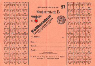"Reichsbrotkarte B" der Stadt Essen, gültig vom 25.8 bis 21.9.1941, DIN A5