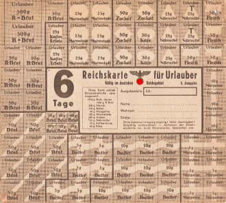 "Reichskarte für Urlauber "6 Tage gültig im deutschen Reichsgebiet 5. Ausgabe, über DIN A5