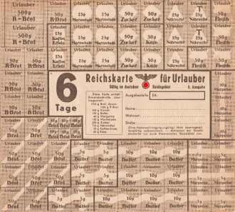 "Reichskarte für Urlauber" 6 Tage gültig im deutschen Reichsgebiet 5. Ausgabe, über DIN A5