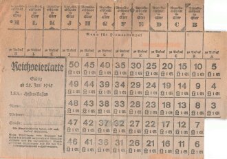 "Reichseierkarte" Hessen-Nassau, gültig ab 25. Juni 1943, DIN A5