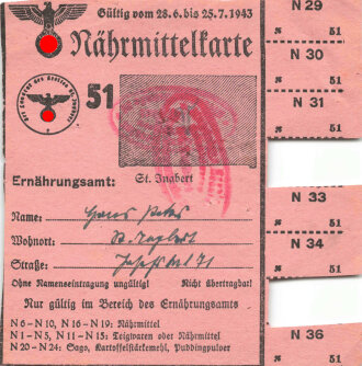 "Nährmittelkarte" der Stadt St. Ingbert,...